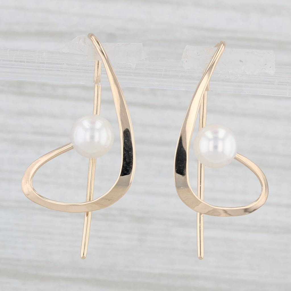 Light Gray Abstract Cultured Pearl Drop Earrings 14k Yellow Gold Hook Posts Dangles