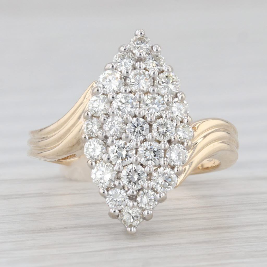 Light Gray 0.83ctw Diamond Cluster Marquise Ring 14k Yellow Gold Bypass Size 6.25