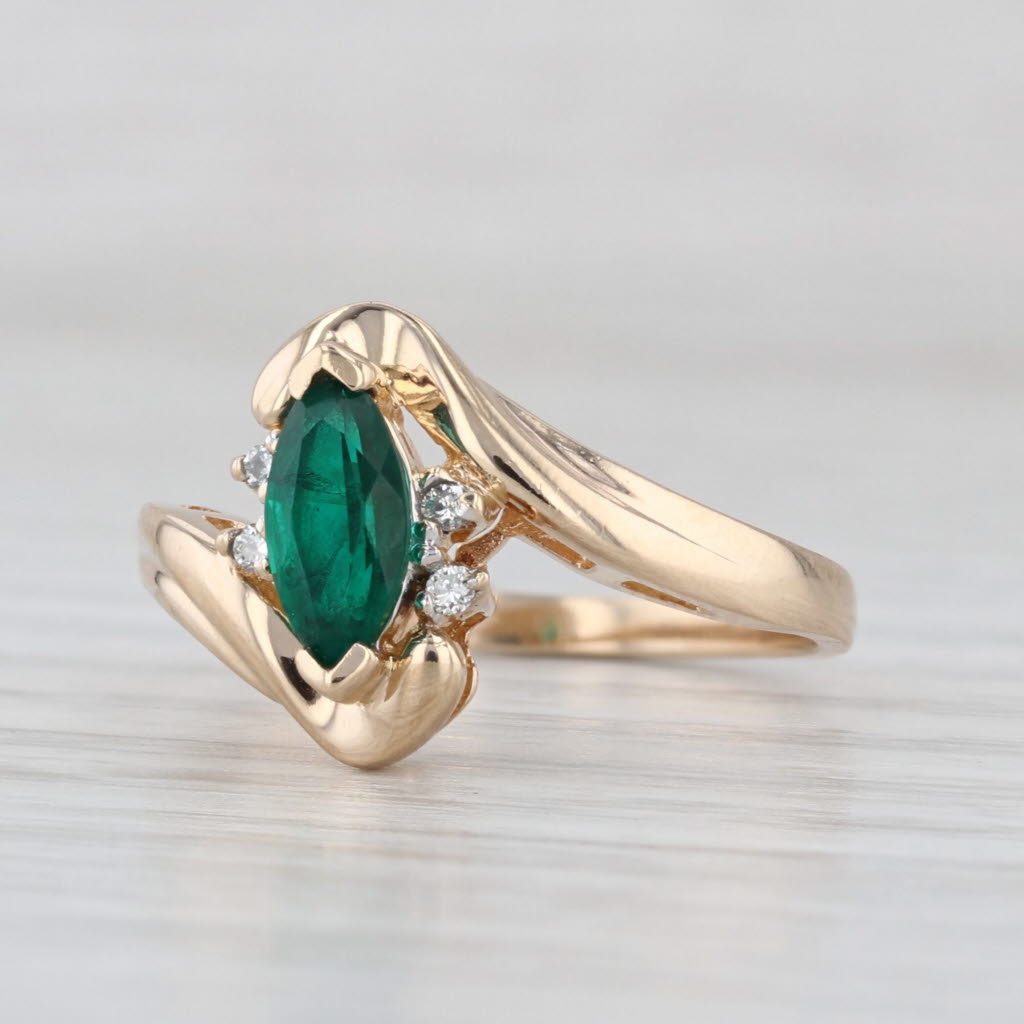 0.64ctw Lab Created Emerald Diamond Ring 14k Yellow Gold Size 6.25 Bypass