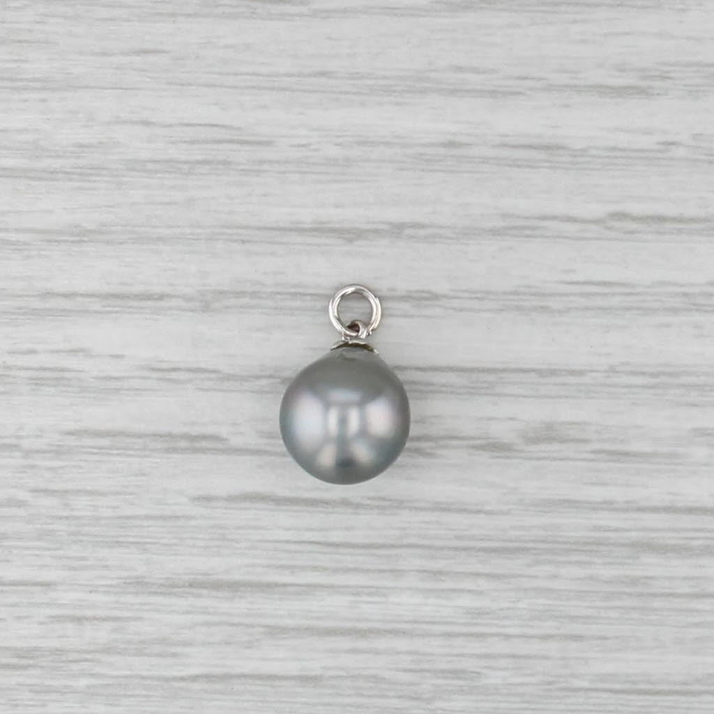 Gray Cultured Pearl Teardrop Pendant Saltwater Solitaire Charm 14k White Gold