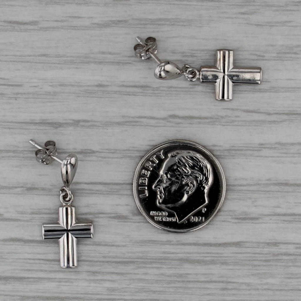 Cross Dangle Earrings 18k White Gold Pierced Drops