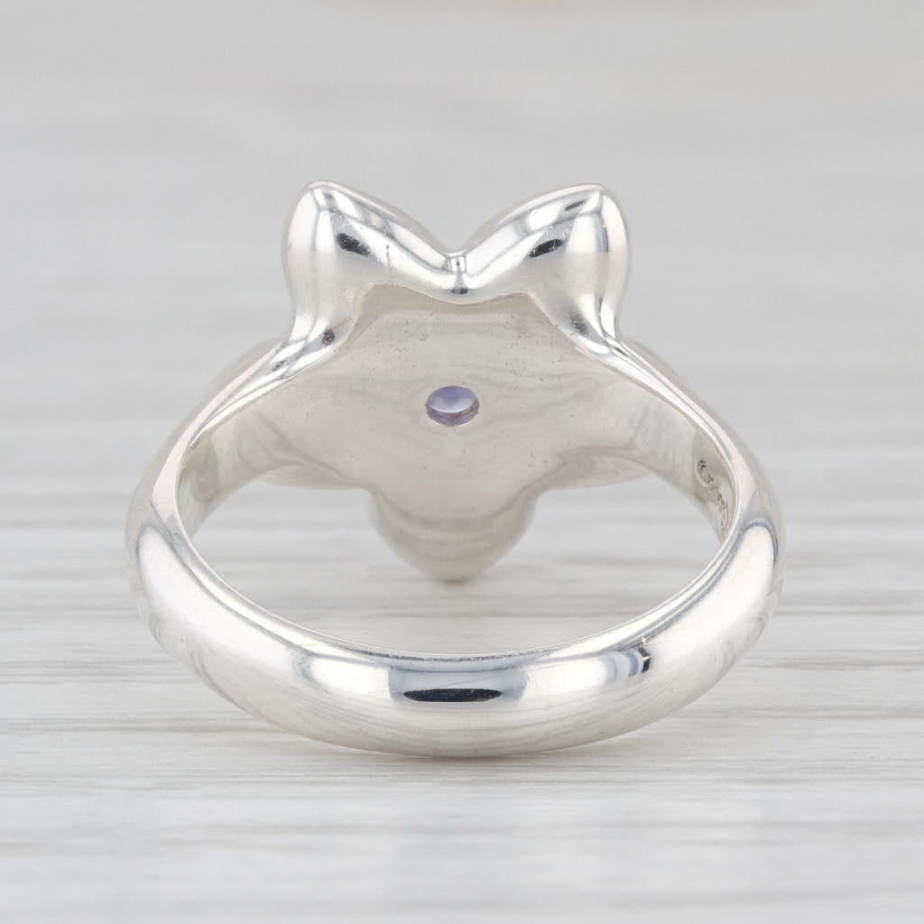Tiffany & Co 0.20ct Iolite Solitaire Flower Ring Sterling Silver Size 6