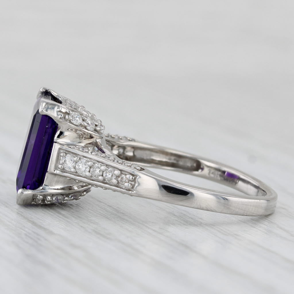 Light Gray 4.48ctw Amethyst Diamond Ring 14k White Gold Size 8.25