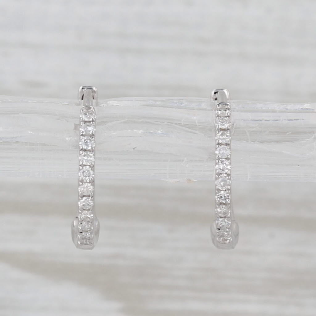0.11ctw Diamond Small Hoop Earrings 14k White Gold Hinged Round Hoops