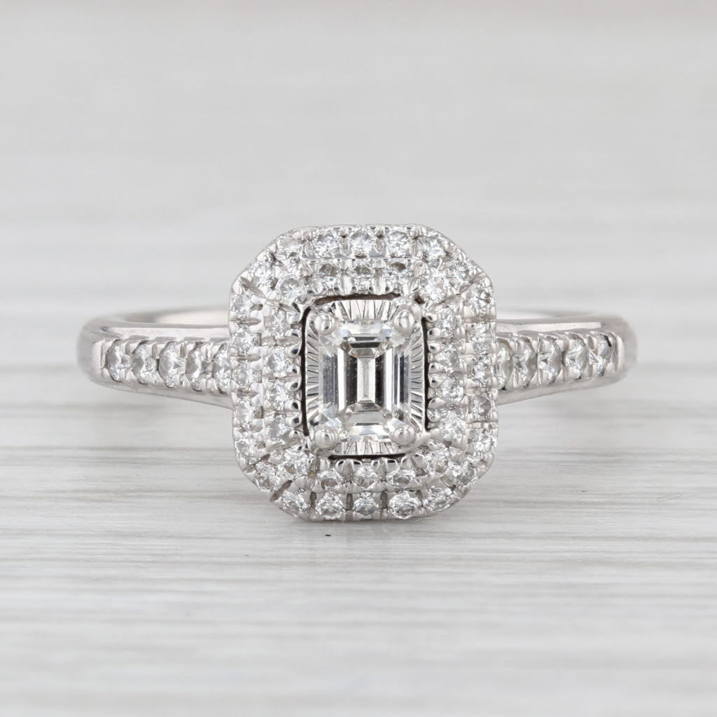 0.75ctw Emerald Cut Diamond Halo Engagement Ring 14k White Gold Size 7