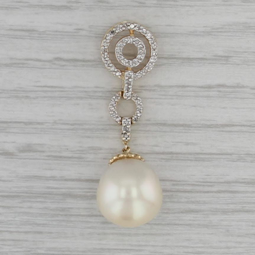 Cultured Pearl 0.17ctw Diamond Drop Pendant 14k Yellow Gold