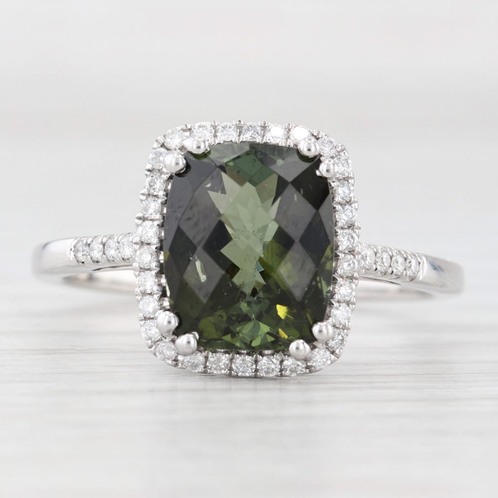 4.20ctw Green Tourmaline Diamond Halo Ring 14k White Gold Size 10