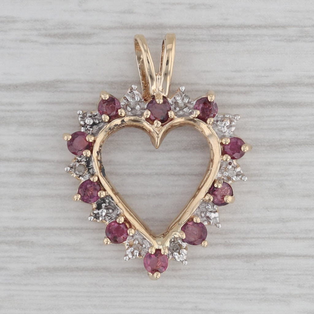 Gray 0.60ctw Ruby Open Heart Pendant 10k Yellow Gold Diamond Accents