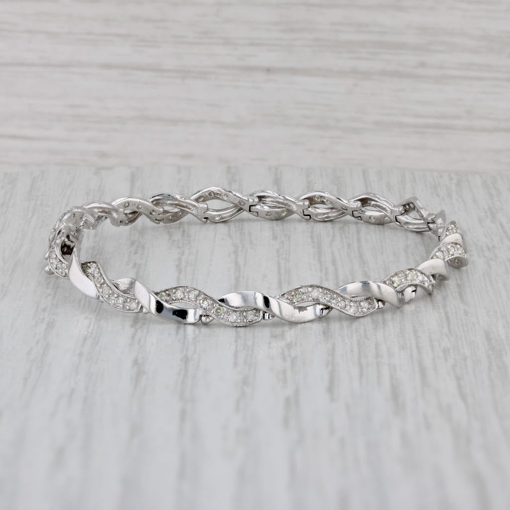 Gray 0.50ctw Diamond Woven Bracelet 14k White Gold 6.75" 4.6mm