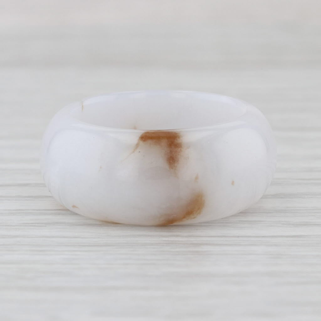 Marbled Jadeite Jade Band Ring Size 9.25 10.8mm