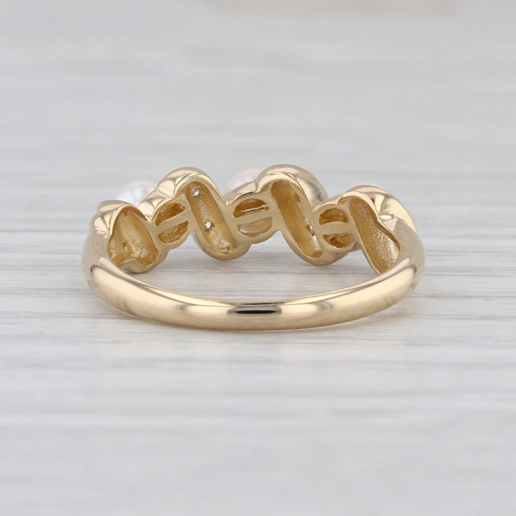 3-Stone Cultured Pearl Diamond Ring 14k Yellow Gold Size 7.5 Stackable