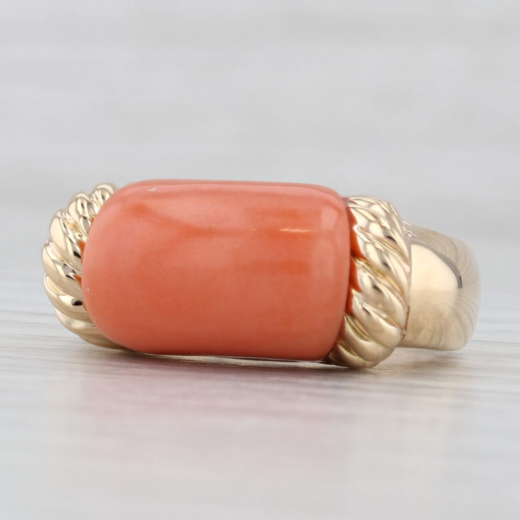 Light Gray Carved Coral Statement Ring 14k Yellow Gold Size 5.75