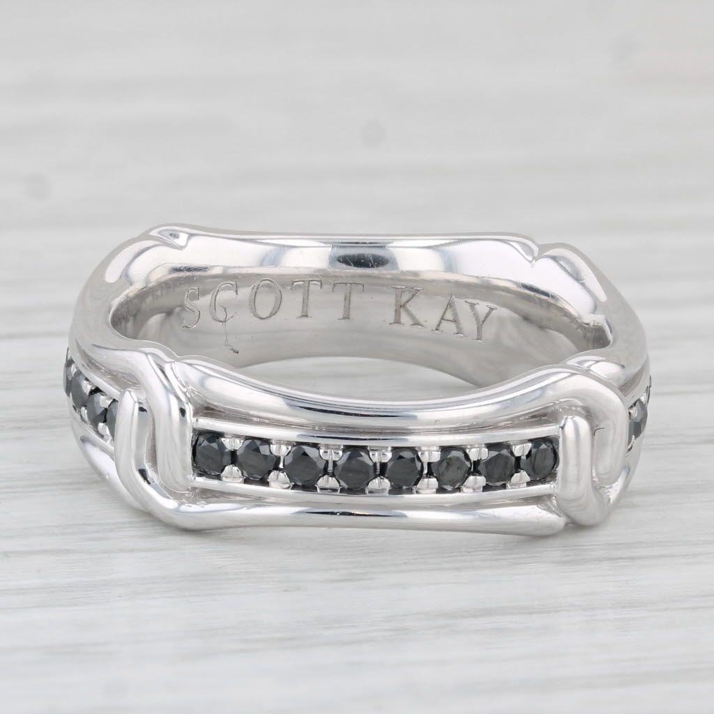 Light Gray Scott Kay Guardian 0.68ctw Black Diamond Eternity Band 14k White Gold Ring