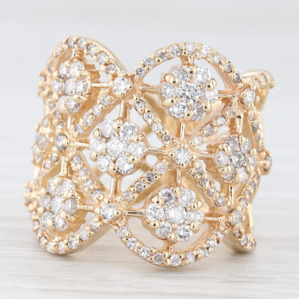 Light Gray 2.78ctw Diamond Clusters Openwork Ring 14k Yellow Gold Size 6.5 Cocktail
