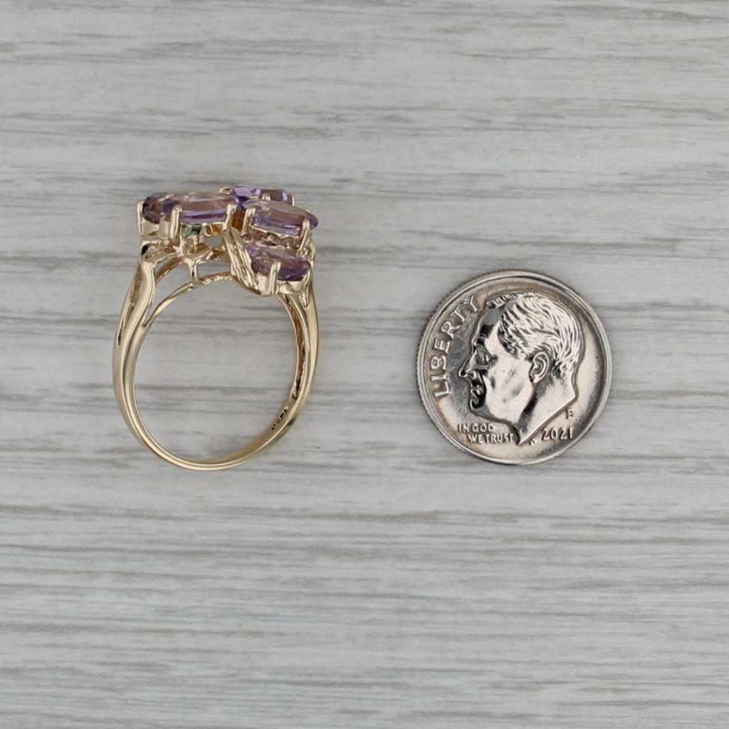 3.50ctw Amethyst Cluster Ring 10k Yellow Gold Size 7 Cocktal