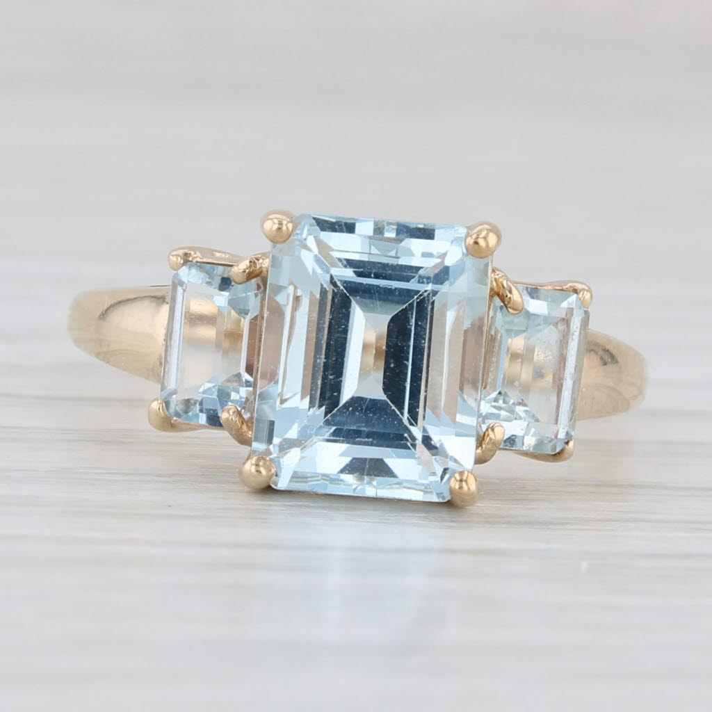 Light Gray 3.80cw Aquamarine Ring 10k Yellow Gold Size 9 Emerald Cut