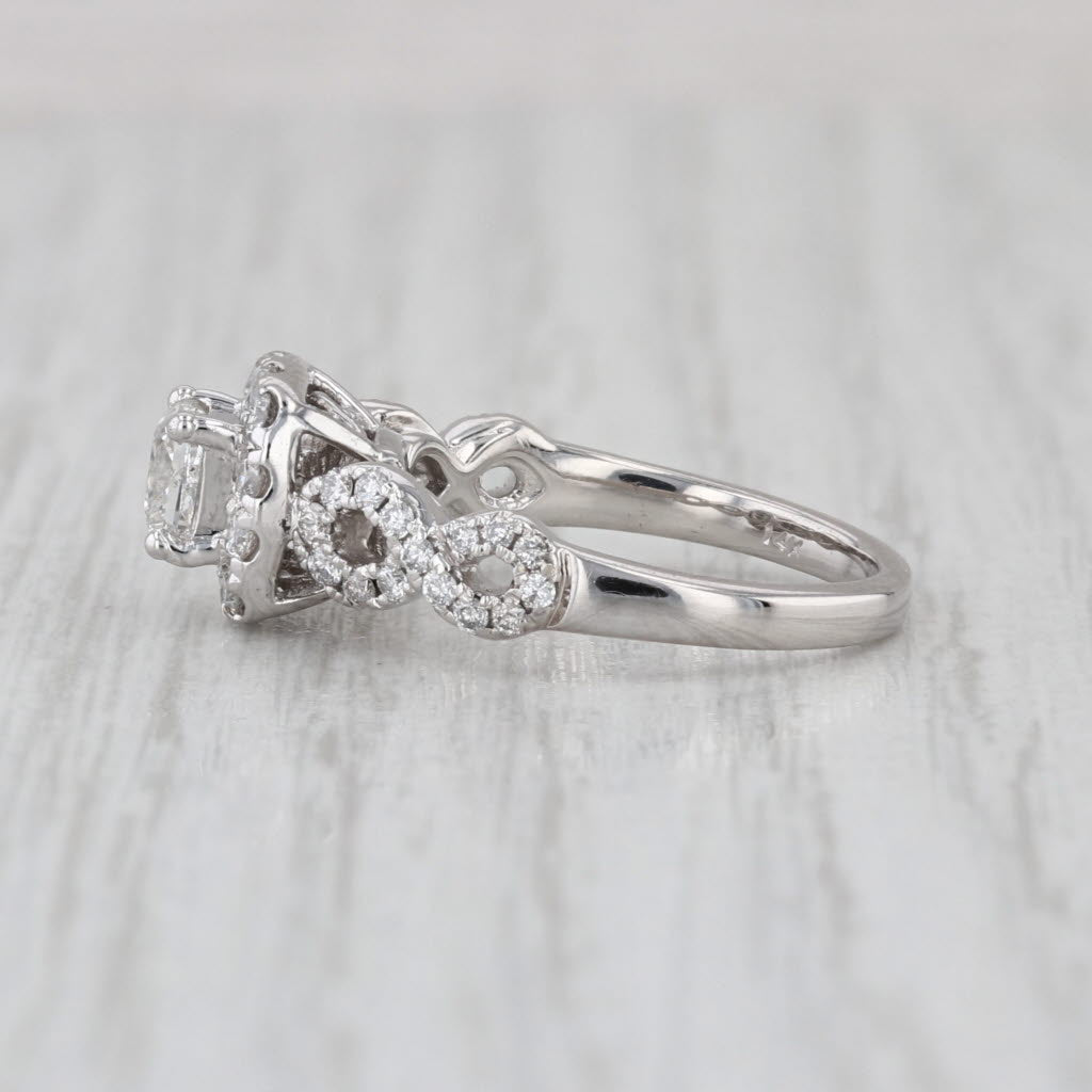 0.87ctw Princess Diamond Halo Engagement Ring 14k White Gold Size 4.25