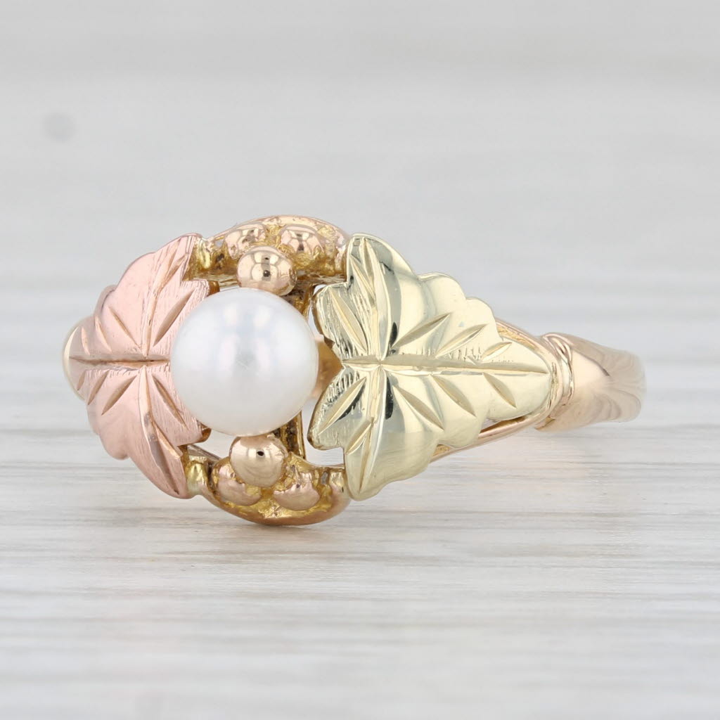 Light Gray Cultured Pearl Solitaire Flower Ring 10k Gold Size 6 Landstroms Black Hills Gold