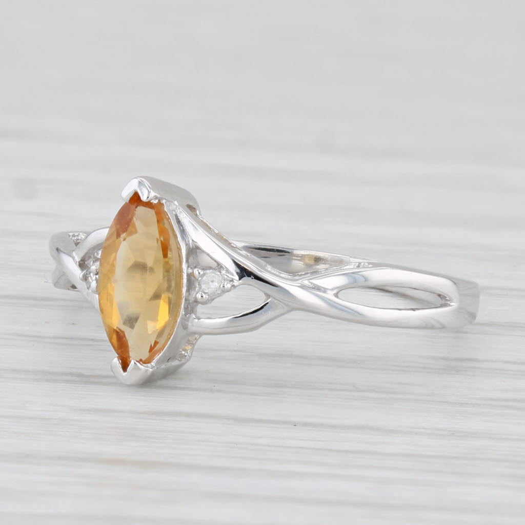 Light Gray 0.49ct Marquise Citrine Solitaire Ring 10k White Gold Size 5.5 Diamond Accents