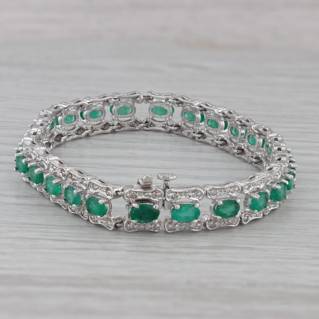 Gray 6.70 ctw Emerald Diamond 14K White Gold Tennis 7" Bracelet