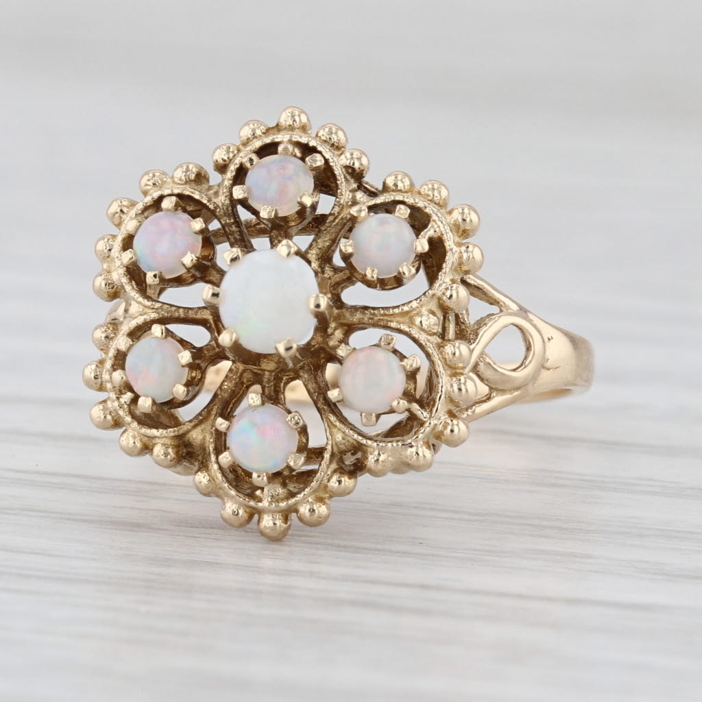 Opal Flower Cluster Ring 14k Yellow Gold Size 7.5 Cocktail
