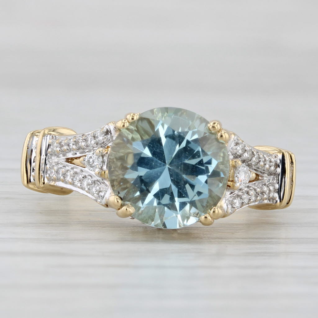 Light Gray 3.50ctw Aquamarine Diamond Ring 18k Yellow Gold Size 7.25