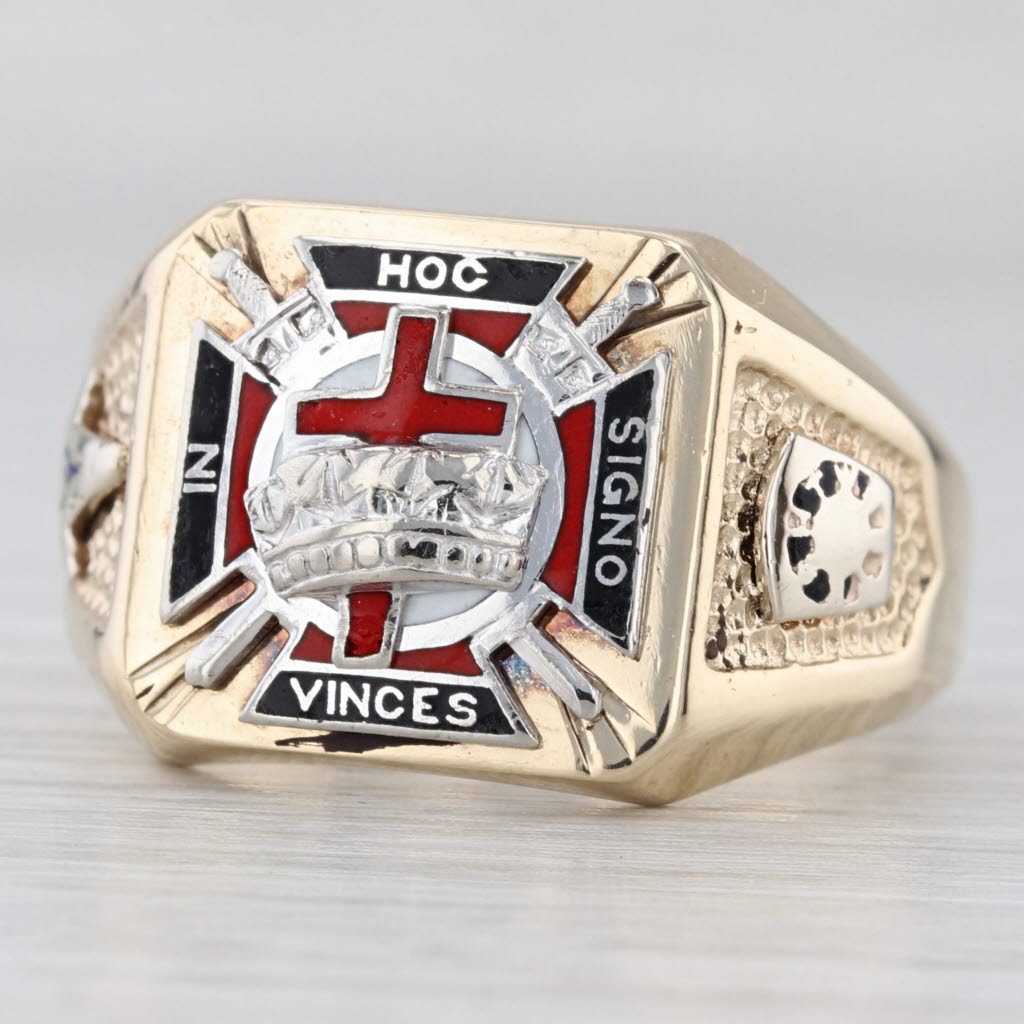Light Gray Vintage Knights Templar Signet Ring 10k Gold Masonic York Rite Cross Size 9.25