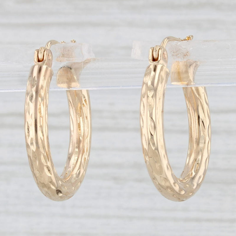 Hammered Hoop Earrings 14k Yellow Gold Snap Top Round Hoops