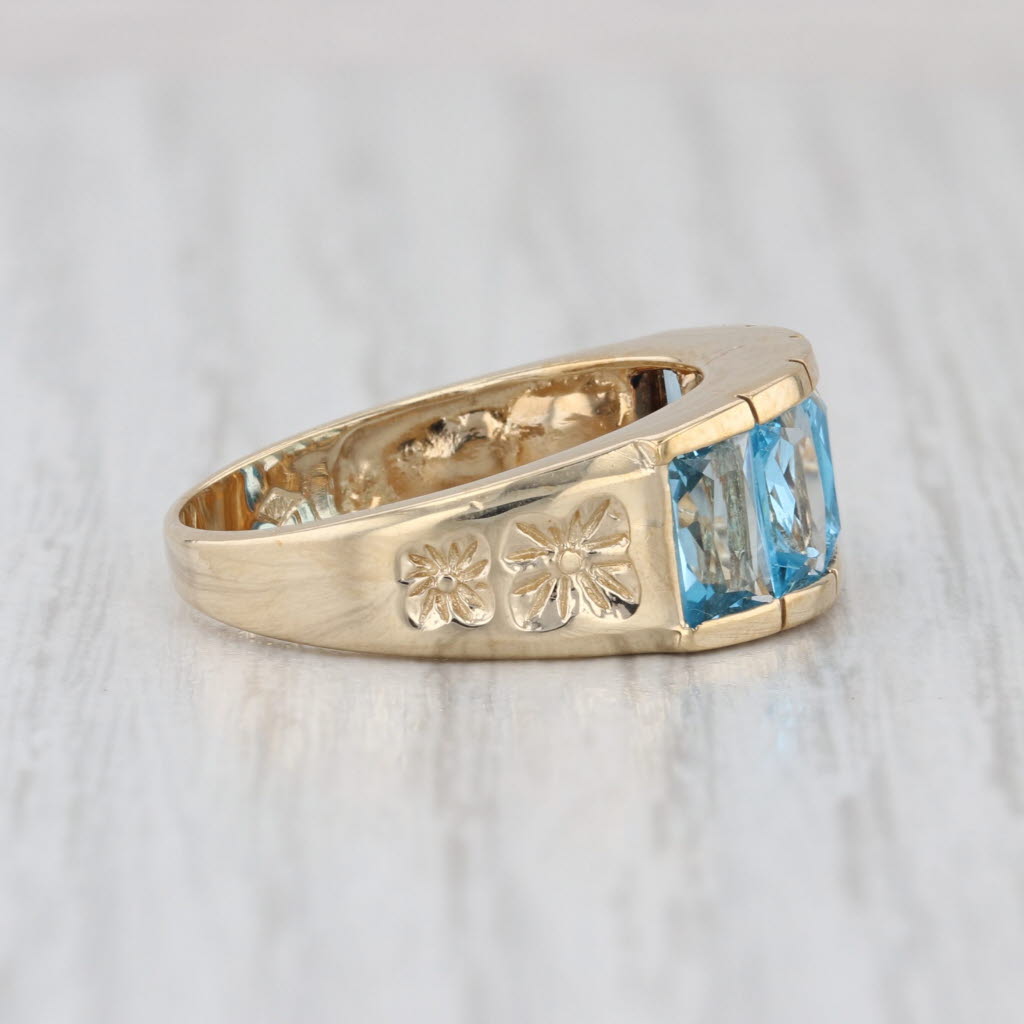 3.39ctw 5-Stone Blue Topaz Ring 10k Yellow Gold Size 7 Floral Accents