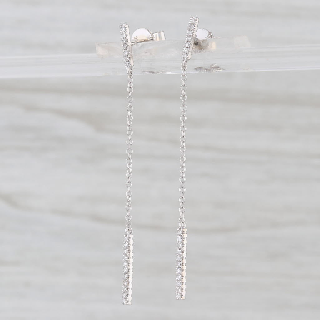 0.22ctw Diamond Bar Chain Dangle Drop Earrings 14k White Gold Dangles Drops