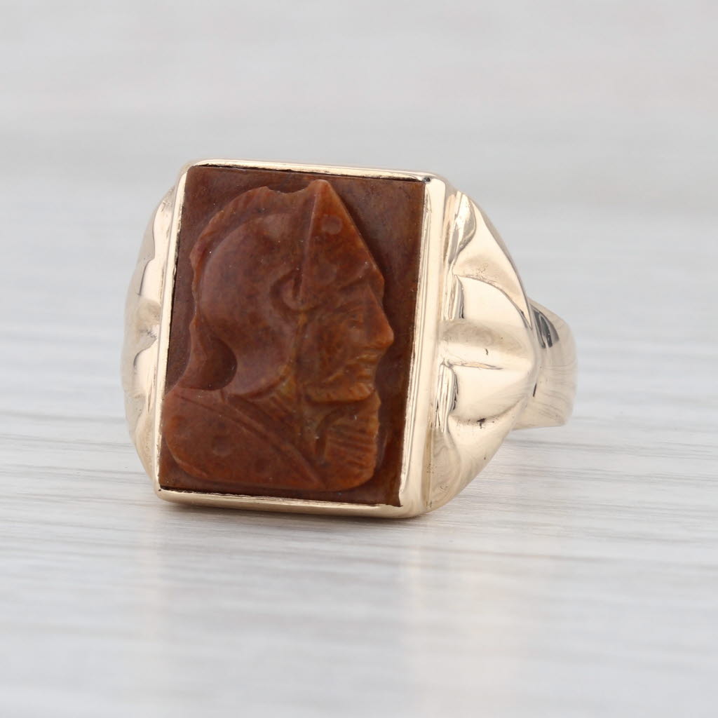 Vintage Agate Chalceondy Soldier Cameo Ring 10k Yellow Gold Size 10