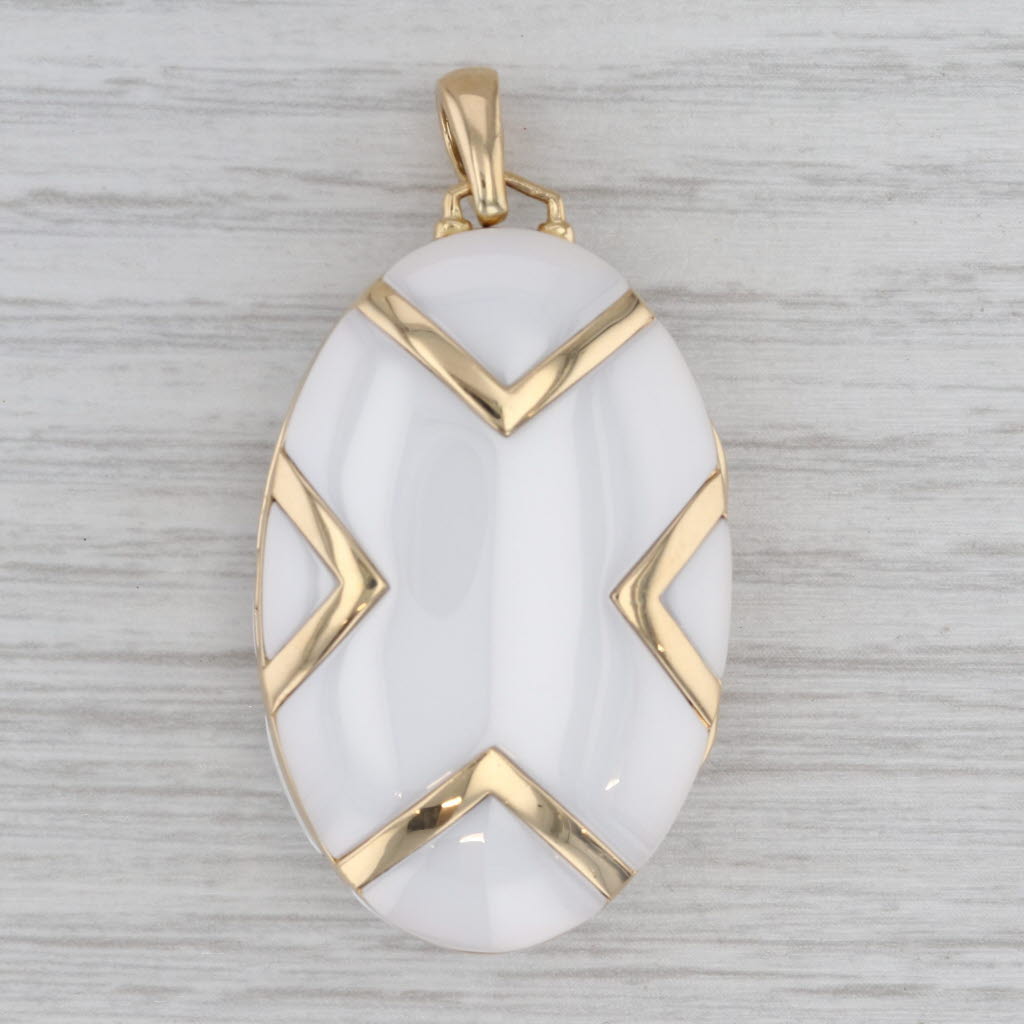 Monica Rich Kosan Chevron White Ceramic 18k Gold Picture Locket Pendant Opens