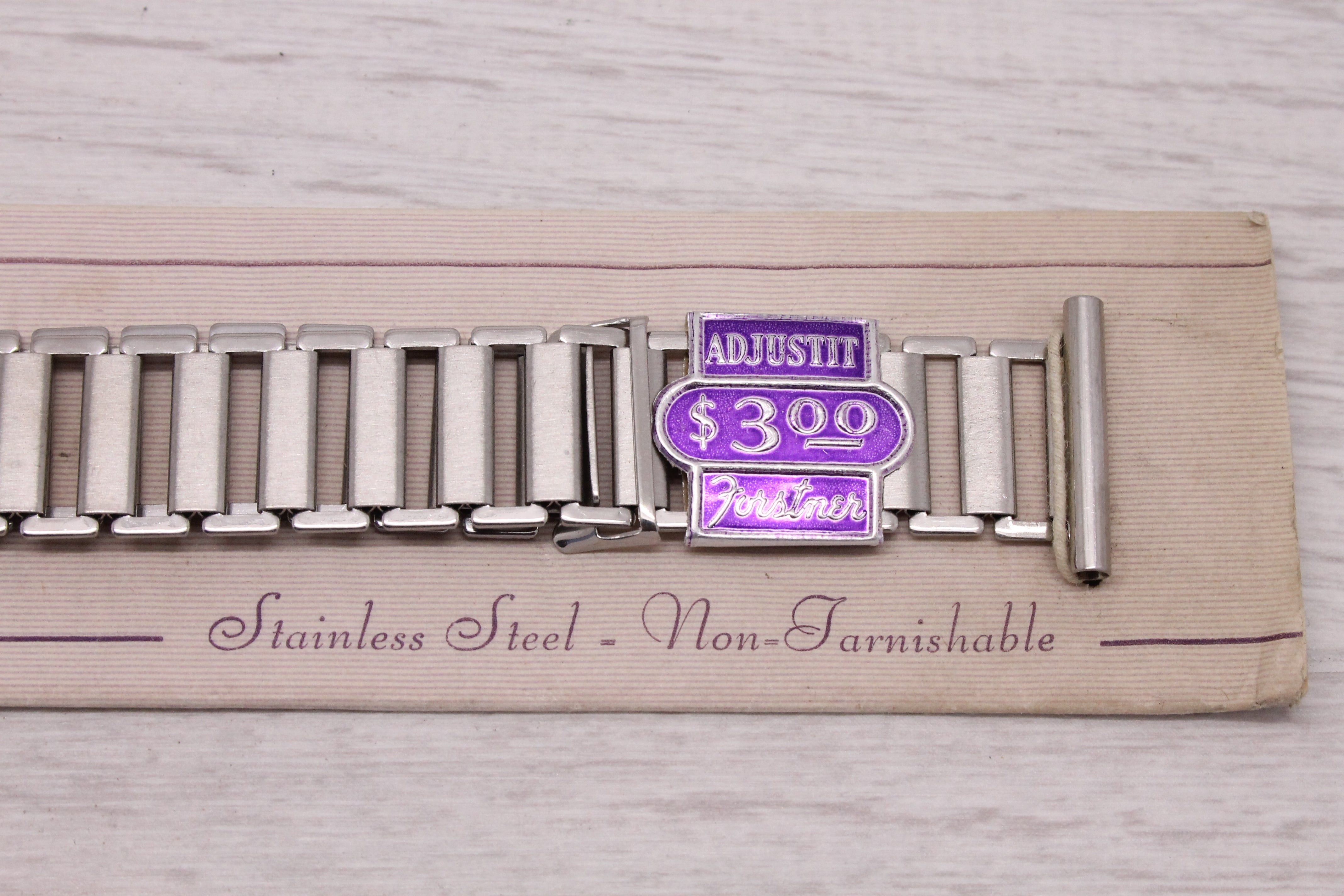 Gray Vintage Forstner Adjustit 19mm Steel Wrist Watch Ladder Bracelet NOS Unworn Band