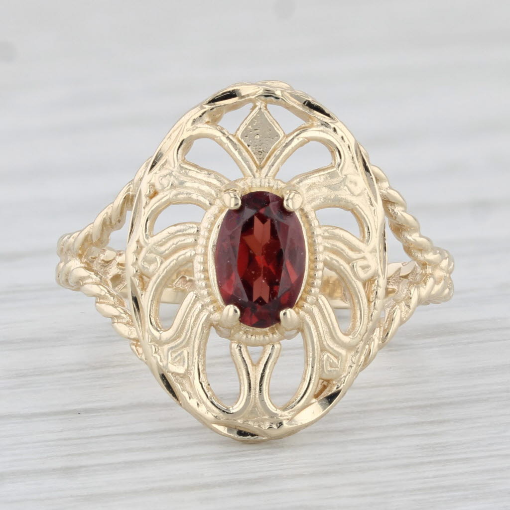 Light Gray 0.54ct Garnet Openwork Ring 10k Yellow Gold Size 5.75 Oval Solitaire