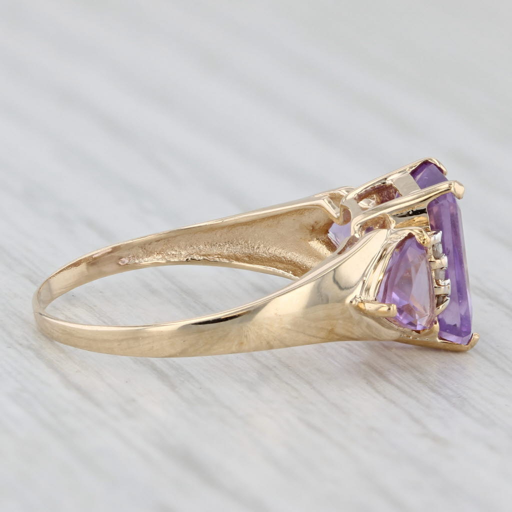 Light Gray 2.53ctw Amethyst 3-Stone Diamond Ring 10k Yellow Gold Size 7.5