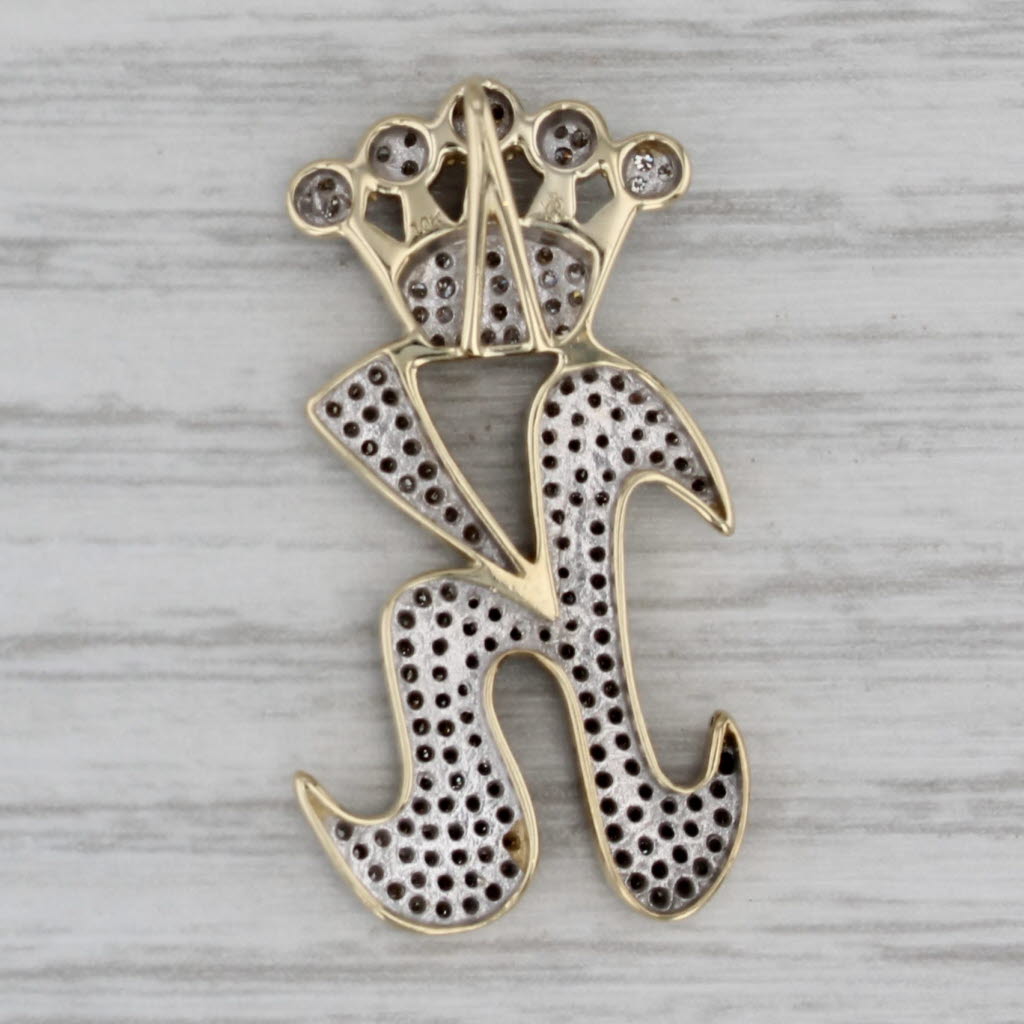 Gray 0.50ctw Diamond Letter Crowned Letter K King Pendant 10k Gold Initial