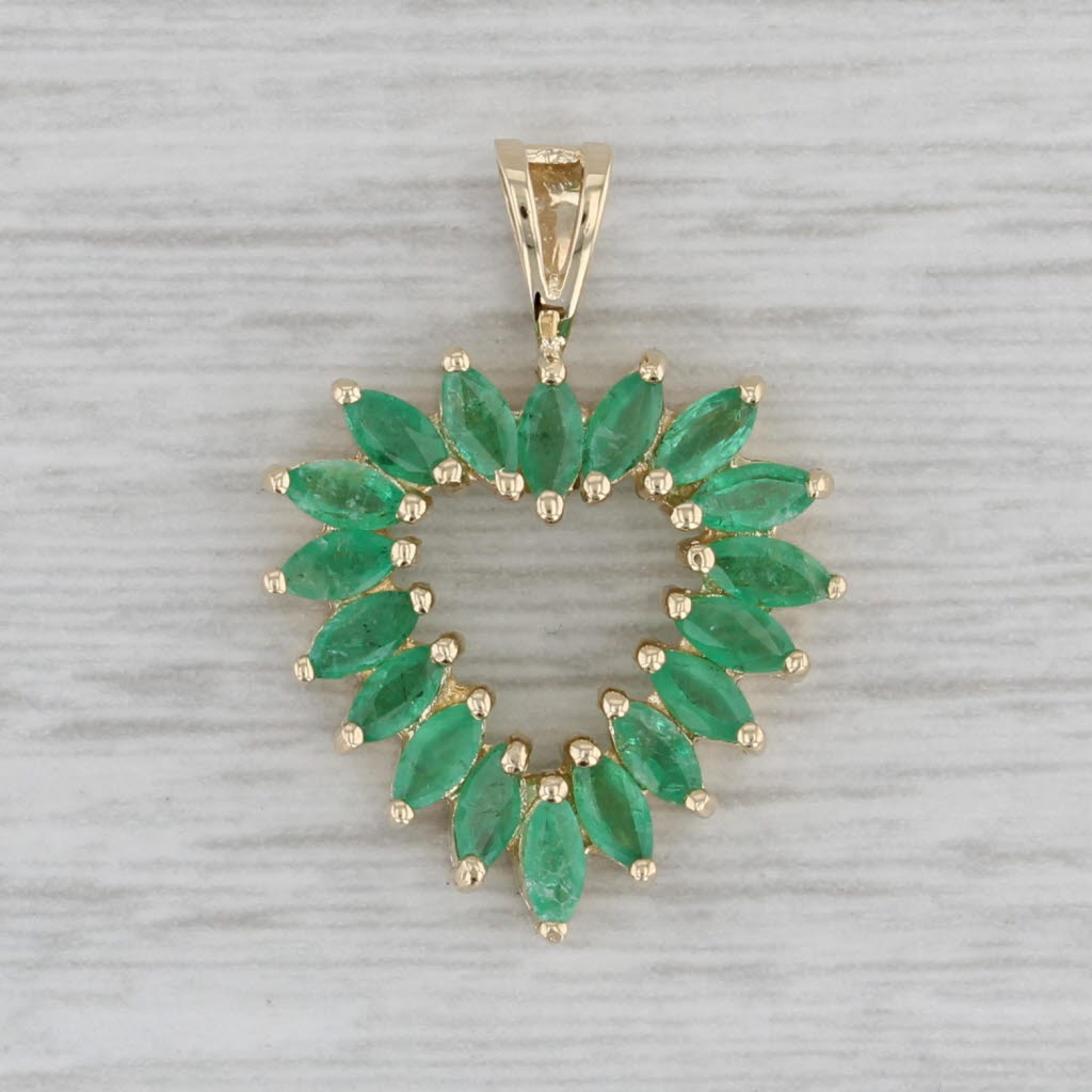 Gray 1.36ctw Emerald Open Heart Pendant 10k Yellow Gold