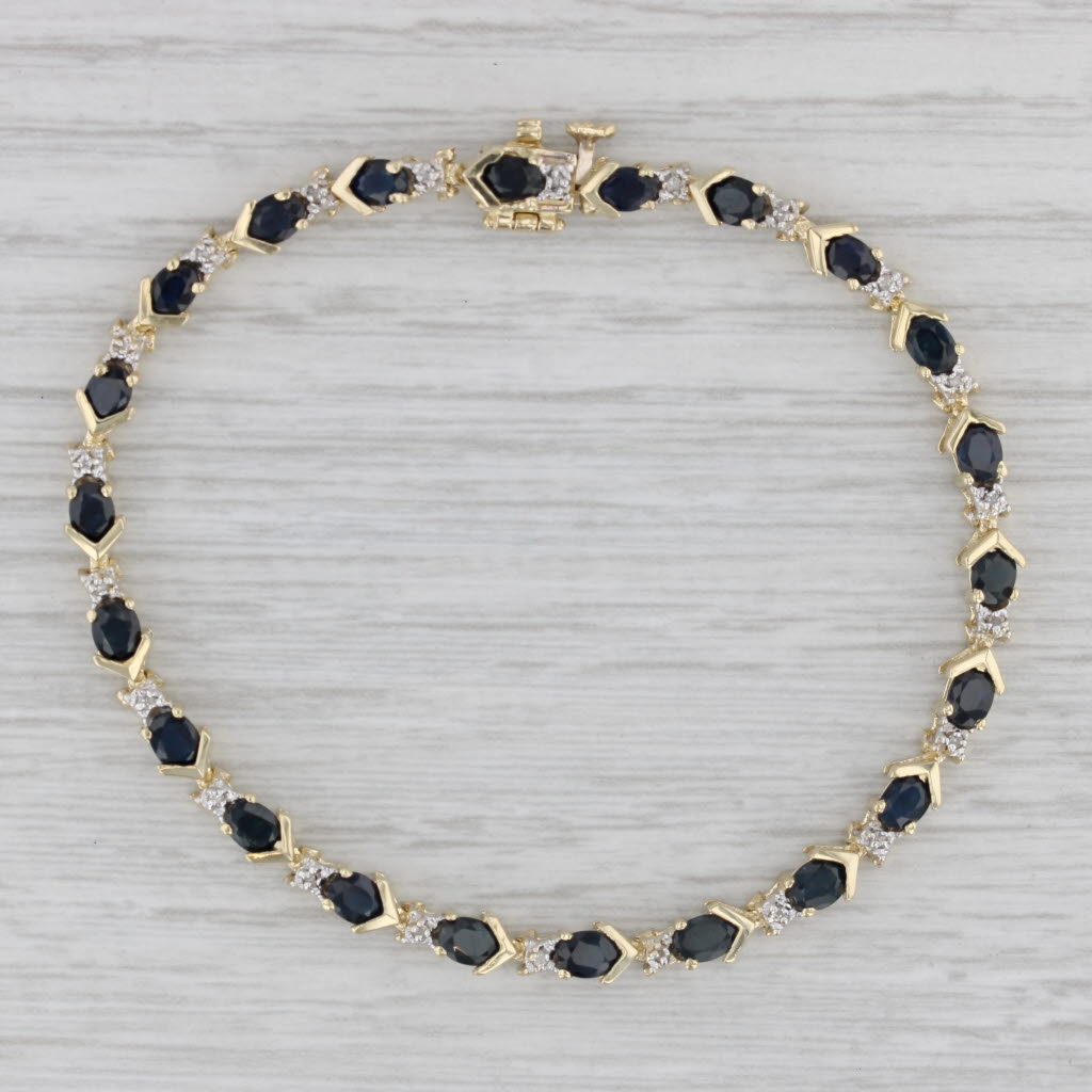 Gray 5.58ctw Blue Sapphire Diamond Tennis Bracelet 10k Yellow Gold 6.75"