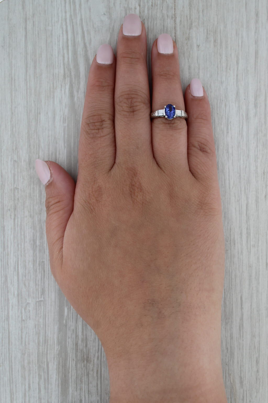 1.16ctw Tanzanite Diamond Ring 14k White Gold Size 6 Wheat Band Engaement