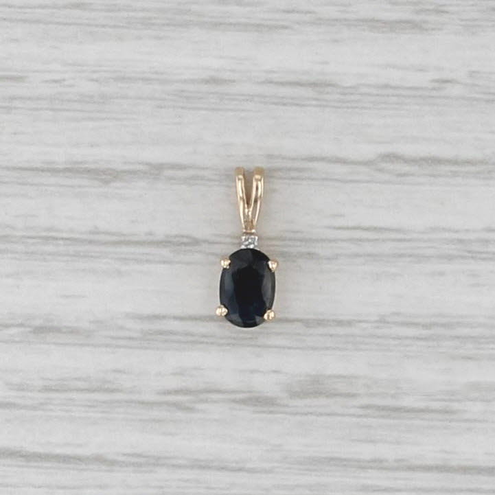 0.32ct Blue Sapphire Diamond Pendant 14k Yellow Gold Small Drop