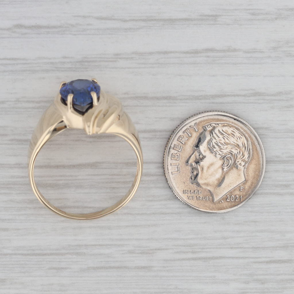 Gray Lab Created Blue Sapphire Pearl Solitaire Ring 10k Yellow Gold Size 8