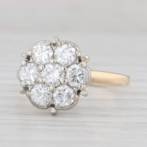 Light Gray 1.40ctw Diamond Cluster Ring 14k Yellow White Gold Vintage Engagement Size 7.5