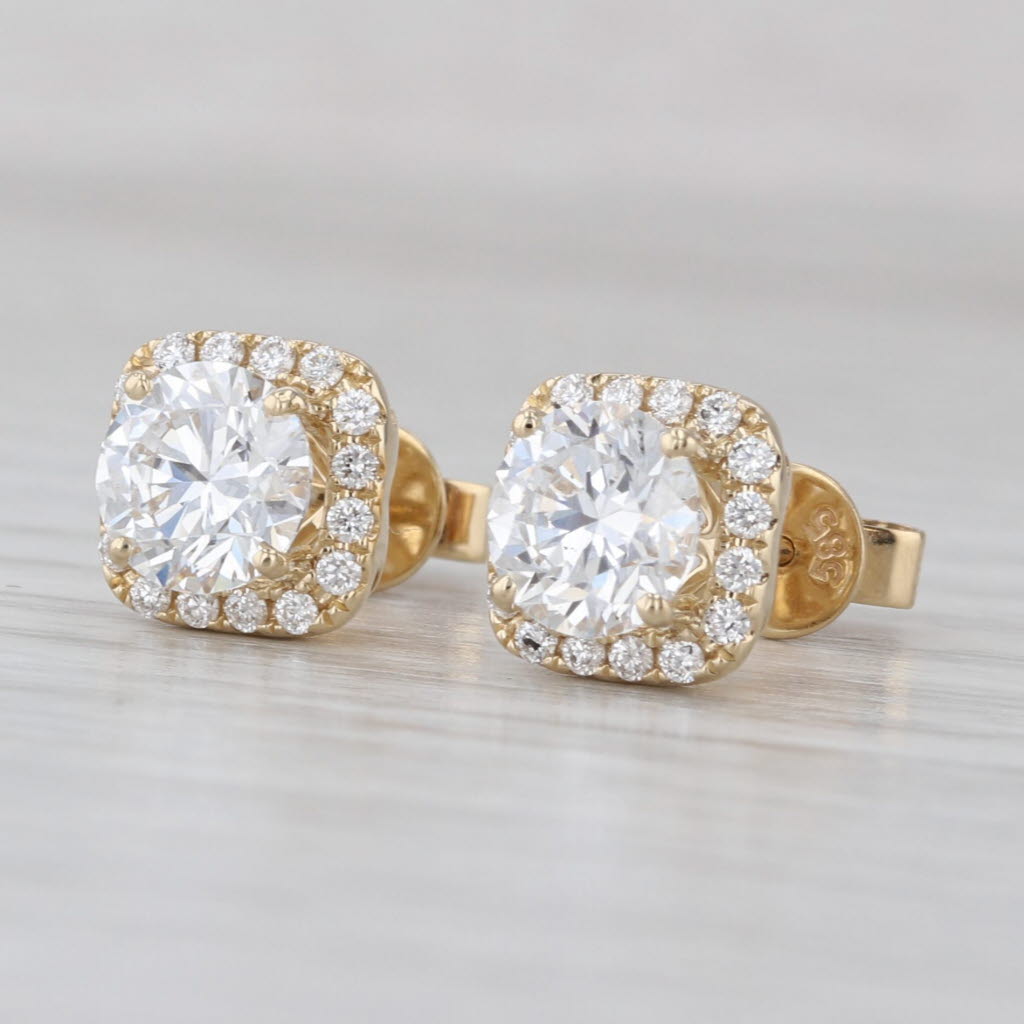 2.30ctw Round Diamond Halo Stud Earrings 14k Yellow Gold IGI VS1 Studs