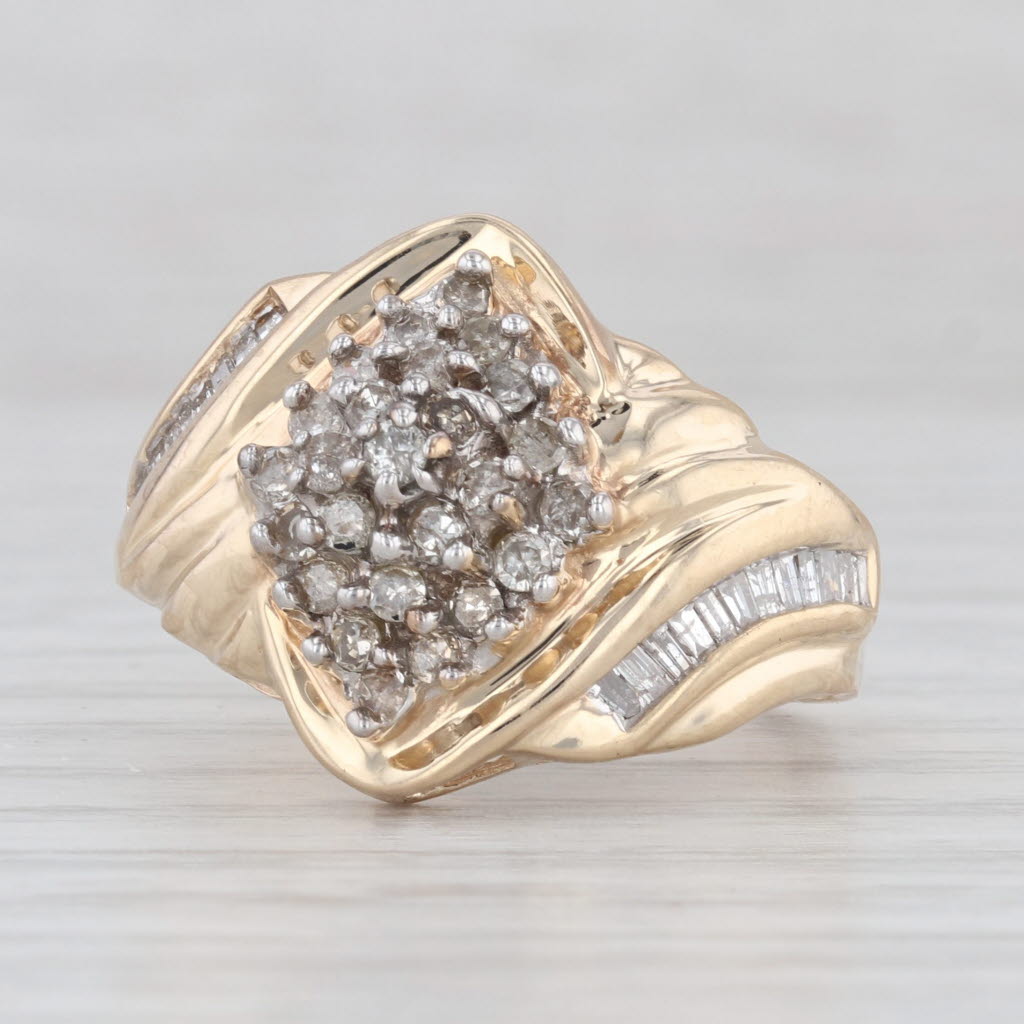 Light Gray 0.40ctw Diamond Cluster Ring 10k Yellow Gold Size 7.5 Scalloped Bypass