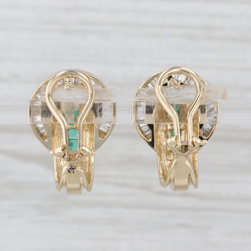 1.14ctw Emerald Diamond J-Hook Earrings 14k Yellow Gold Omega Backs