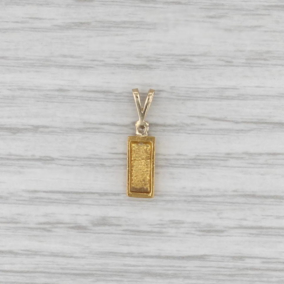 Diamond Accented 24k Gold Bar Pendant 14k Bail Small Drop