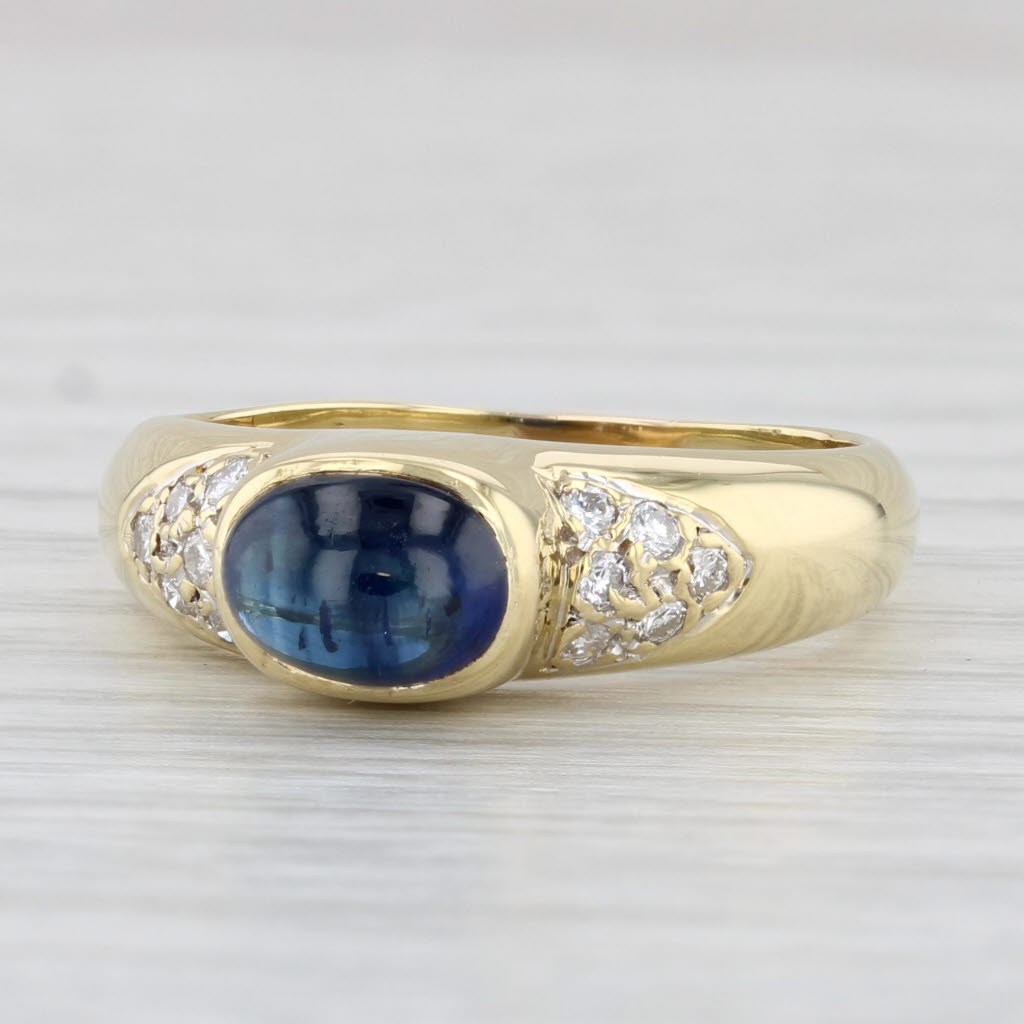 Light Gray Blue Sapphire Diamond Ring 18k Yellow Gold Size 7 Oval Cabochon