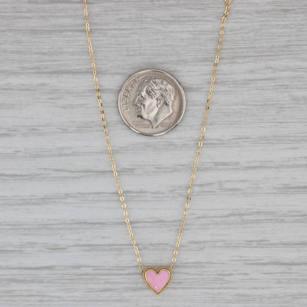 Gray New Pink Heart Pendant Cable Chain Necklace 14k Yellow Gold 16" 18"