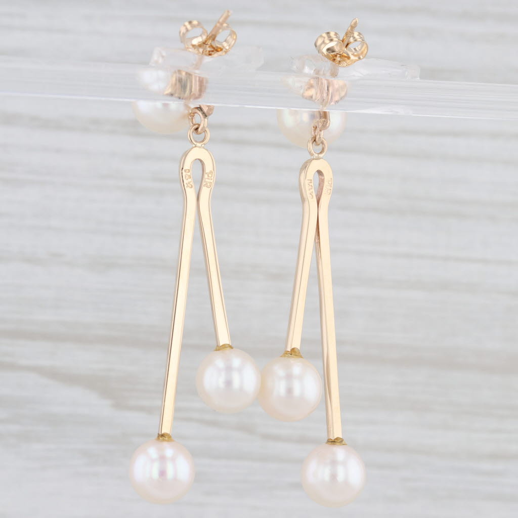 Light Gray Cultured Pearl Dangle Earrings 14k Yellow Gold Drops