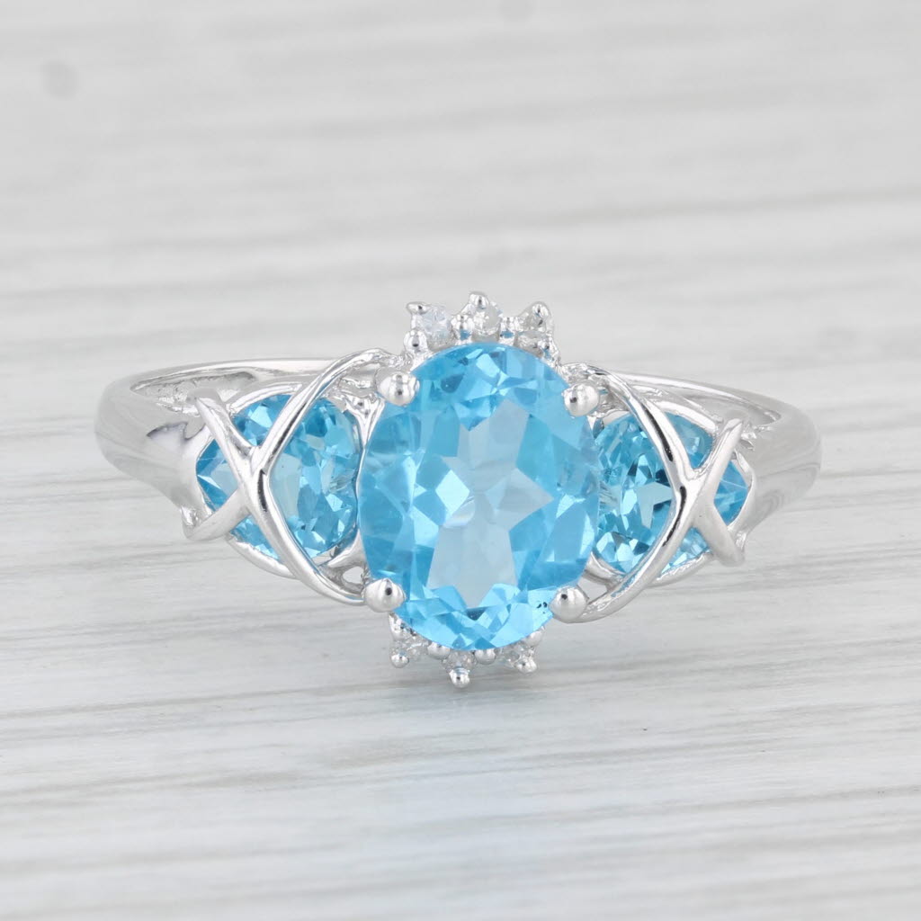 Light Gray 3.12ctw Oval Blue Topaz Ring 10k White Gold Size 10